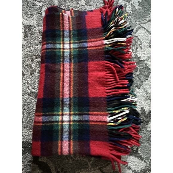 Reine Schurwolle Wool Blanket Throw Red Blue Green Plaid Fringe Vintage 62x48” - Picture 2 of 16